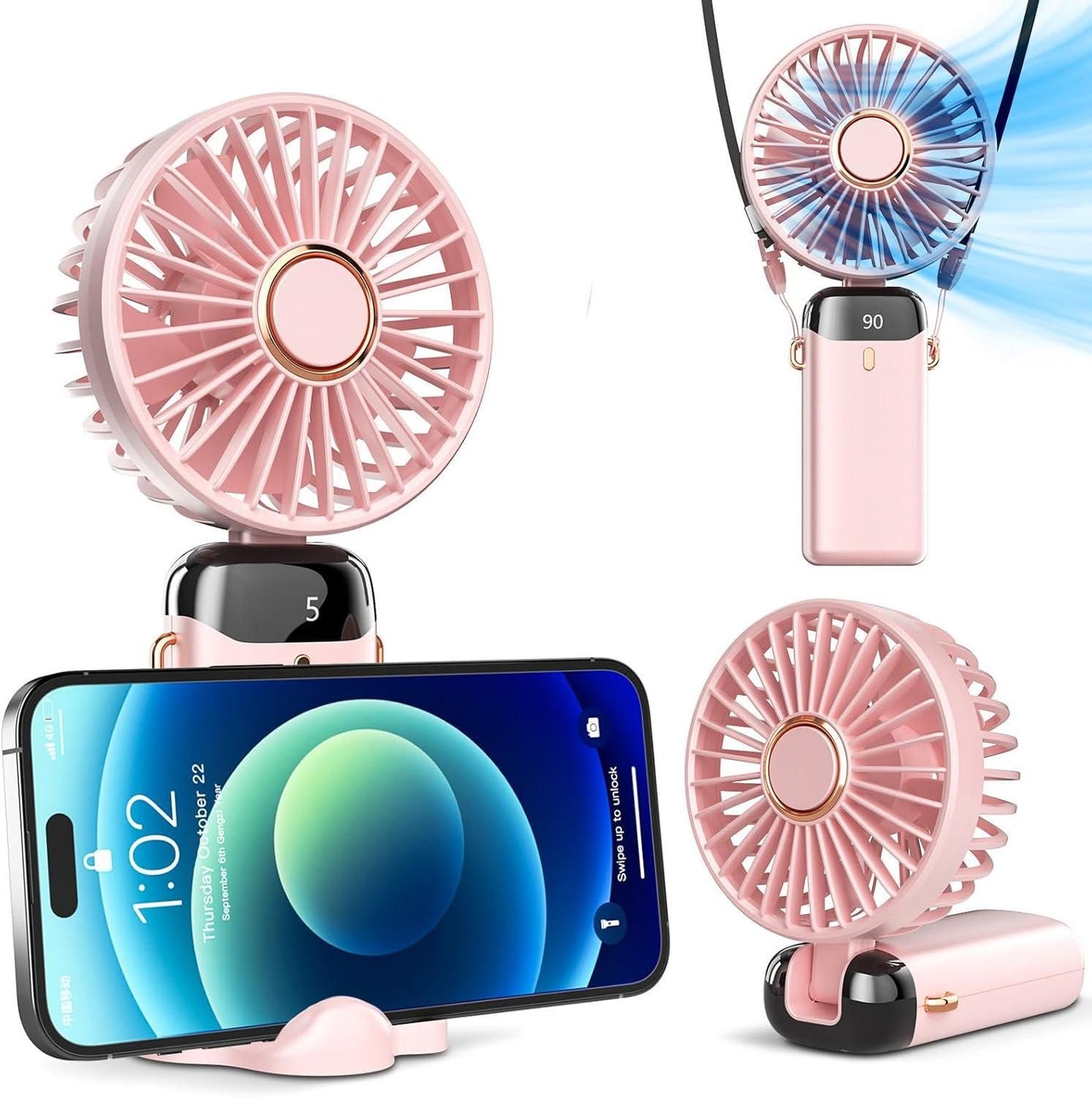 Portable Handheld Fan, Battery Operated Fan with LED Display